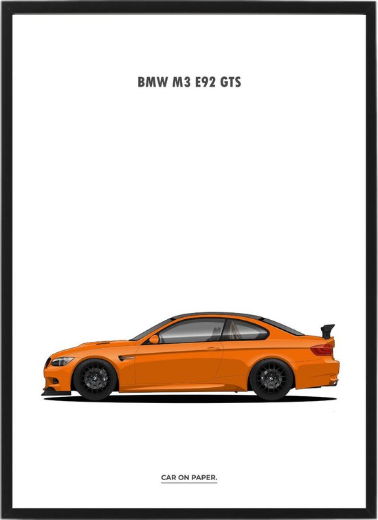 BMW M3 GTS Oranje/Wit op Poster - 50 x 70cm - Auto Poster Kinderkamer / Slaapkamer / Kantoor
