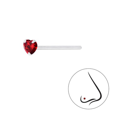 Joy|S - Zilveren hartje neuspiercing 3 mm - mini  - zirkonia rood - 2 stuks