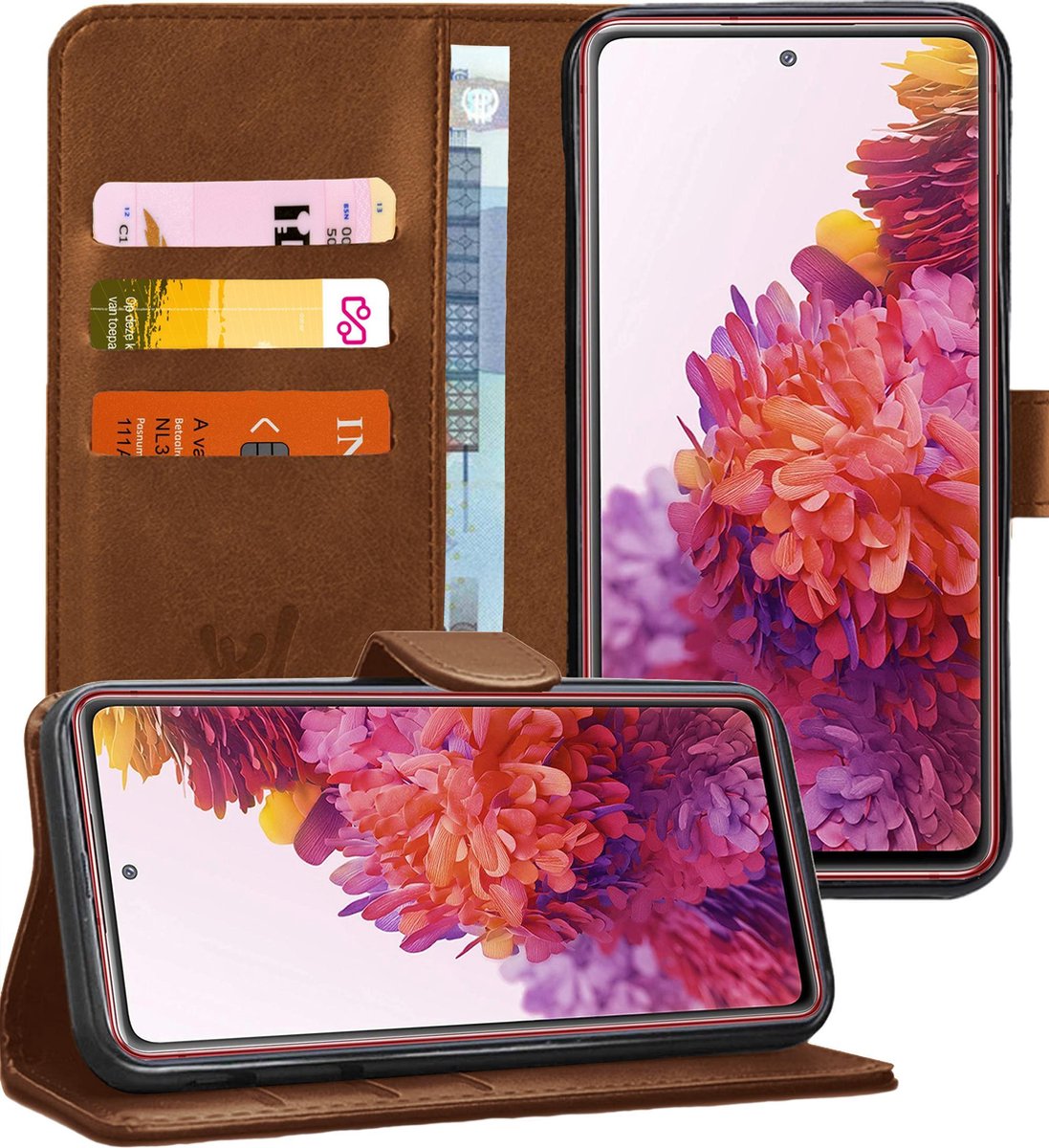 Hoesje geschikt voor Samsung Galaxy S20 FE - Book Case Kunstleer Pasjeshouder Bruin