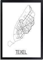 Texel Plattegrond poster A4 + fotolijst zwart (21x29,7cm) - DesignClaud