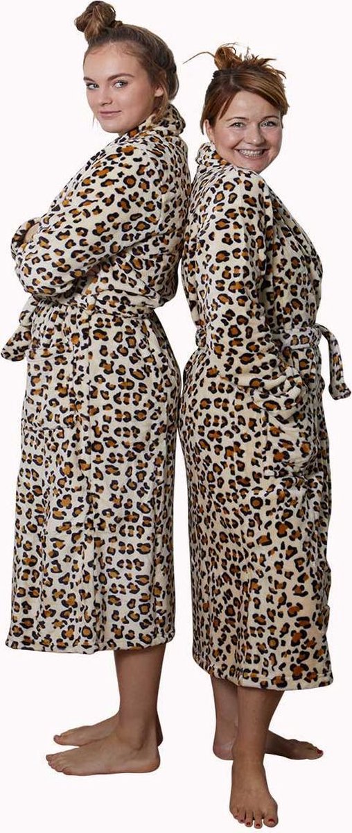 Badjas panter - dames badjas leopard - fleece badjas dames - tijger badjas beige tinten - Badrock - XL/XXL op Prijzenvolger.com