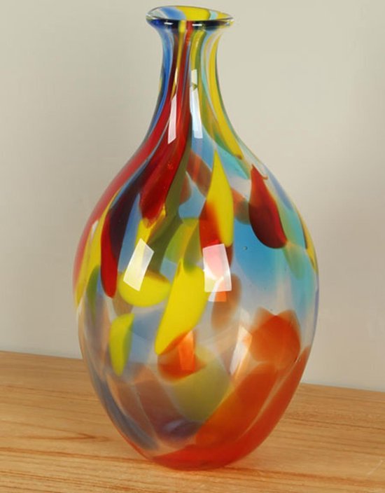 Fleurige vaas uit glas 37 cm, glazen vaas kleurrijk, glasvaas, vaas uit glas,... | bol.com