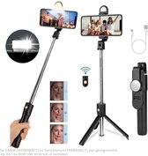 Selfie Stick Tripod Universeel - met Instelbaar Verlichting - met Bluetooth Afstandsbediening - 360°Draaibaar - voor Iphone en Android