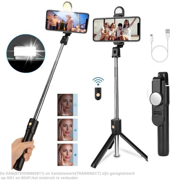 Selfie Stick Tripod Universeel met Instelbaar Verlichting met