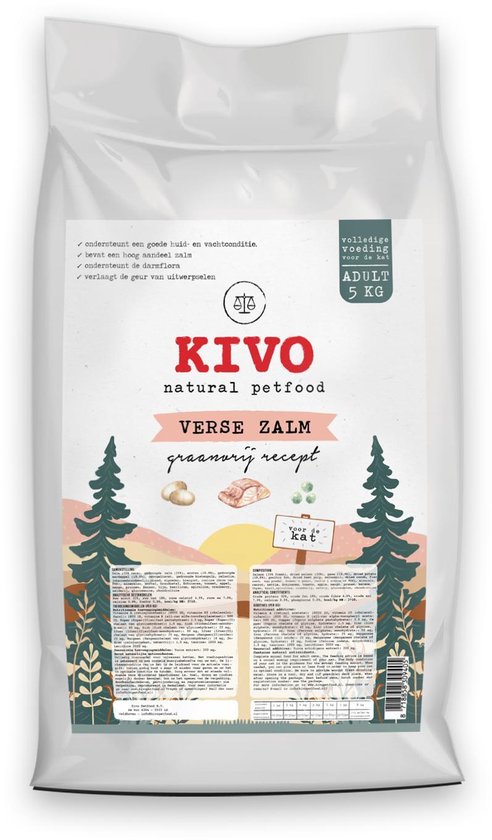 Kivo Petfood Kattenbrokken Verse Zalm 5 Kg – Graanvrij Met Vis, Groenten, Fruit & Kruiden!