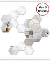 Hexagon plakspiegel - 46x40x23mm - 12 stuks - Wandspiegel zonder boren - Decoratieve zilverkleurige plakspiegel