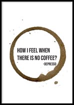 Poster Koffie Depresso - 30x40 cm Met Fotolijst - Keuken Poster - Ingelijst - WALLLL