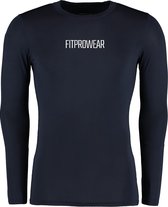 FitProWear Compressieshirt Lange Mouwen  Heren - Donkerblauw - Maat XXL - Baselayer - Sportshirt - Fitness shirt - Slim Fit Sportshirt - Warmteshirt - Compressie - Stretch shirt -