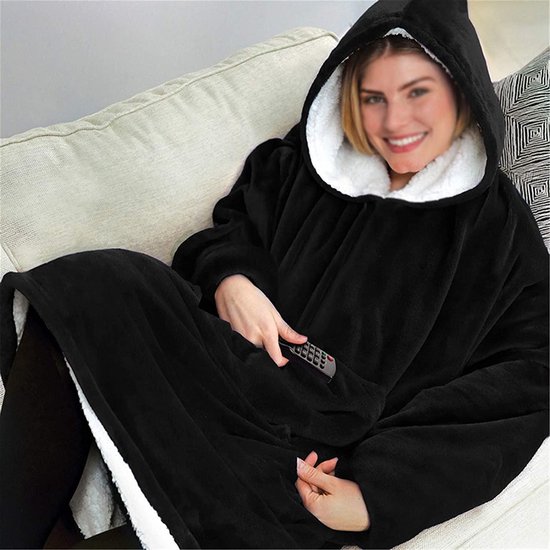 Hoodie Deken - Snuggie - Oodie - Deken Met Mouwen - Hoodie blanket - Fleece Deken Met Mouwen - Huggle Hoodie - Zwart - Huggle