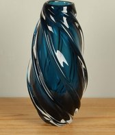 Vaas glas petrol/blauw 33 cm, SA-16, glas vaas, glazen vaas, blauwe glasvaas