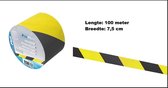 Rol Afzetlint zwart/geel 100meter 75mm breed - afzet lint covid19 afzetten markeer lint gevaar verboden
