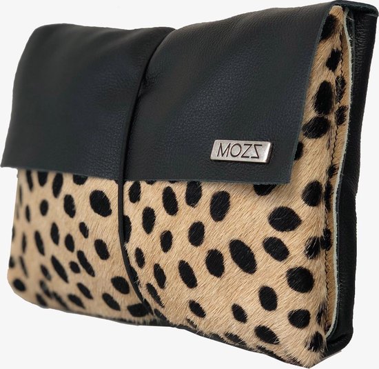 Product: MOZZ Luieretui Leer Zwart Cheetah Beige, van het merk Mozz Bags