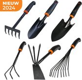 6-Delige Tuingereedschap Set - Hark, Smalle Spatel, Brede Spatel, Tuinschoffel met Klauwen, Drietand en Lichte Hark