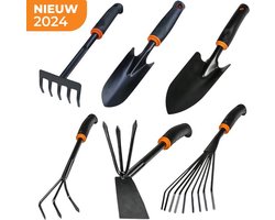 6-Delige Tuingereedschap Set - Hark, Smalle Spatel, Brede Spatel, Tuinschoffel met Klauwen, Drietand en Lichte Hark