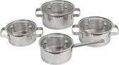 Bol.com ELLE Gourmet Moderne 4-delige RVS Pannenset - Ø 16 18 & 20 cm Kookpan + Ø 16 cm Steelpan - Met Deksel - Kookpot - Sauspa... aanbieding