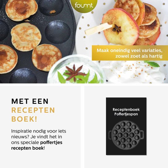 Ocina Poffertjespan Set 19 Poffertjes - Poffertjesmaker Inductie - Poffertjesplaat - Incl. Doseerfles - 6 Vorkjes en Hitte Bestendige Wanten - Gietijzeren Pan - Gratis receptenboek