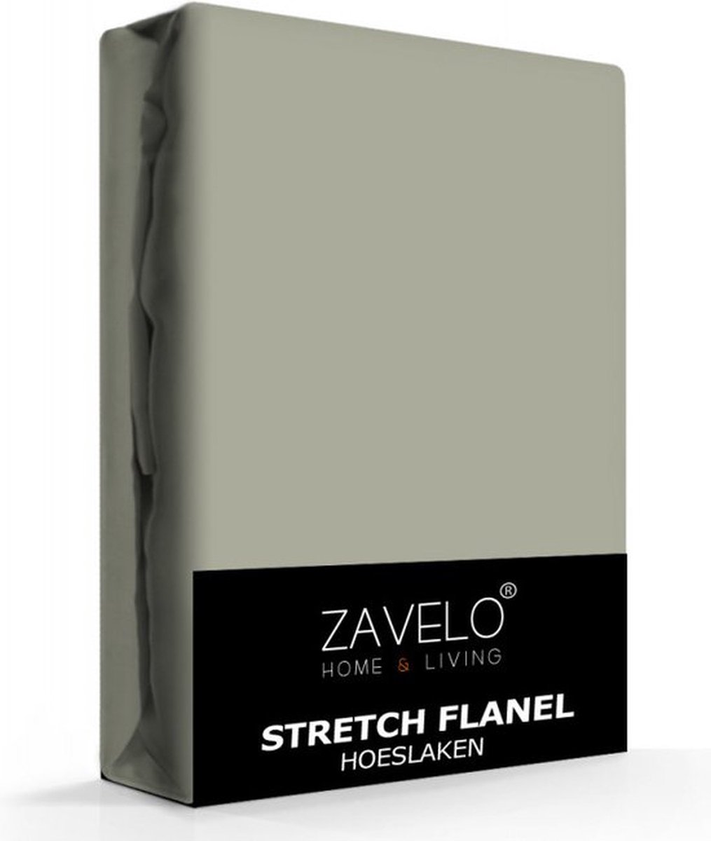 Zavelo Stretch Flanel Hoeslaken Khaki-2-persoons (140x200 cm) - Heerlijk Warm en Zacht - Perfecte Pasvorm - Hoogwaardige Kwaliteit