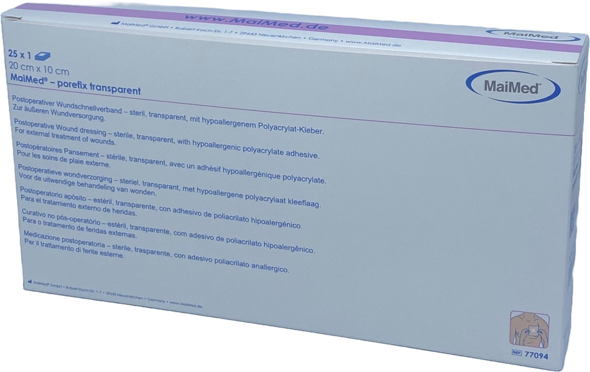 Goedkoopste Maimed porefix transparante waterproof pleister 20cm x 10 cm (per stuk steriel verpakt 25 stuks