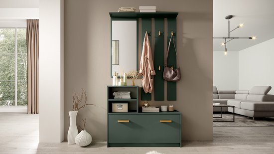 Selsey Yesfir - Ensemble d'entrée avec miroir - Vert bouteille