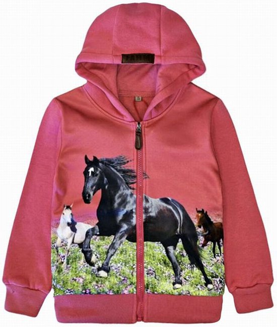 Gilet Kinder avec cheval couleur cheval rose sweat à capuche taille 98/104 gilet sweat chevaux étalon arabe Heel sympa !