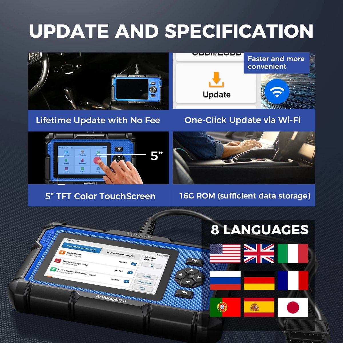 Topdon ArtiDiag600S Uitleesapparaat - 9 speciale functies - OBD2 scanner - Gratis updates - ABS/SRS/EGR - Engels thumbnail 6