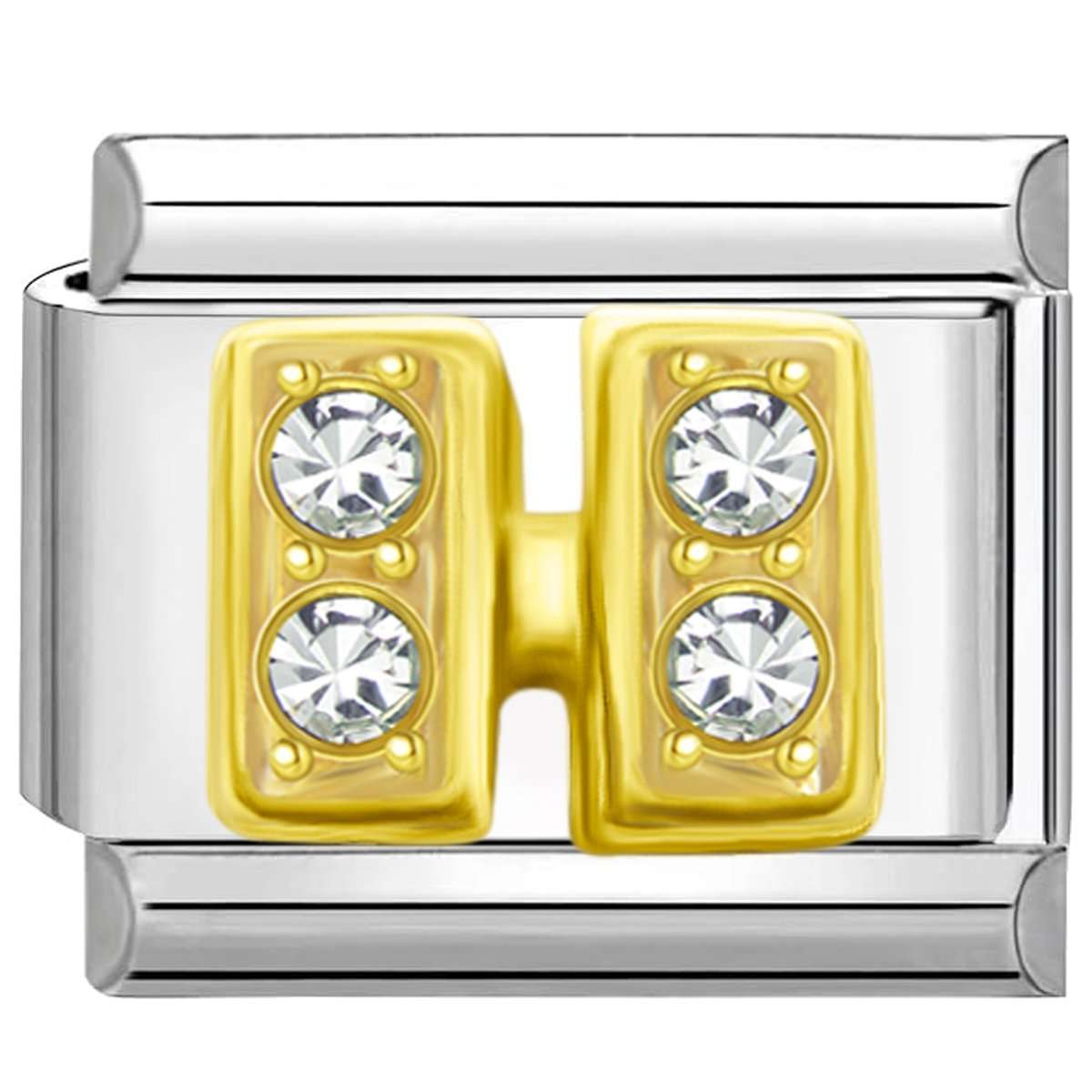 Quiges - Schakel - Bedel - 9mm - charms - Goud - Zirkonia - alfabet - letter H - Geschikt voor - armband - Schakelarmband - italy bedels armband