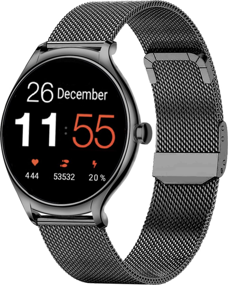 Royal Supplies S8 - Smartwatch Dames - Heren& Kinderen- Screenprotector -Zwart staal