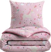 Zelesta® Kiddybed Rainbow Unicorn 140x200 - Kinderdekbedovertrek - 30 dagen proefslapen - Wasbaar hoesloos kinderdekbed - Bedrukt kinderdekbed - All Year Winterdekbed & Zomerdekbed