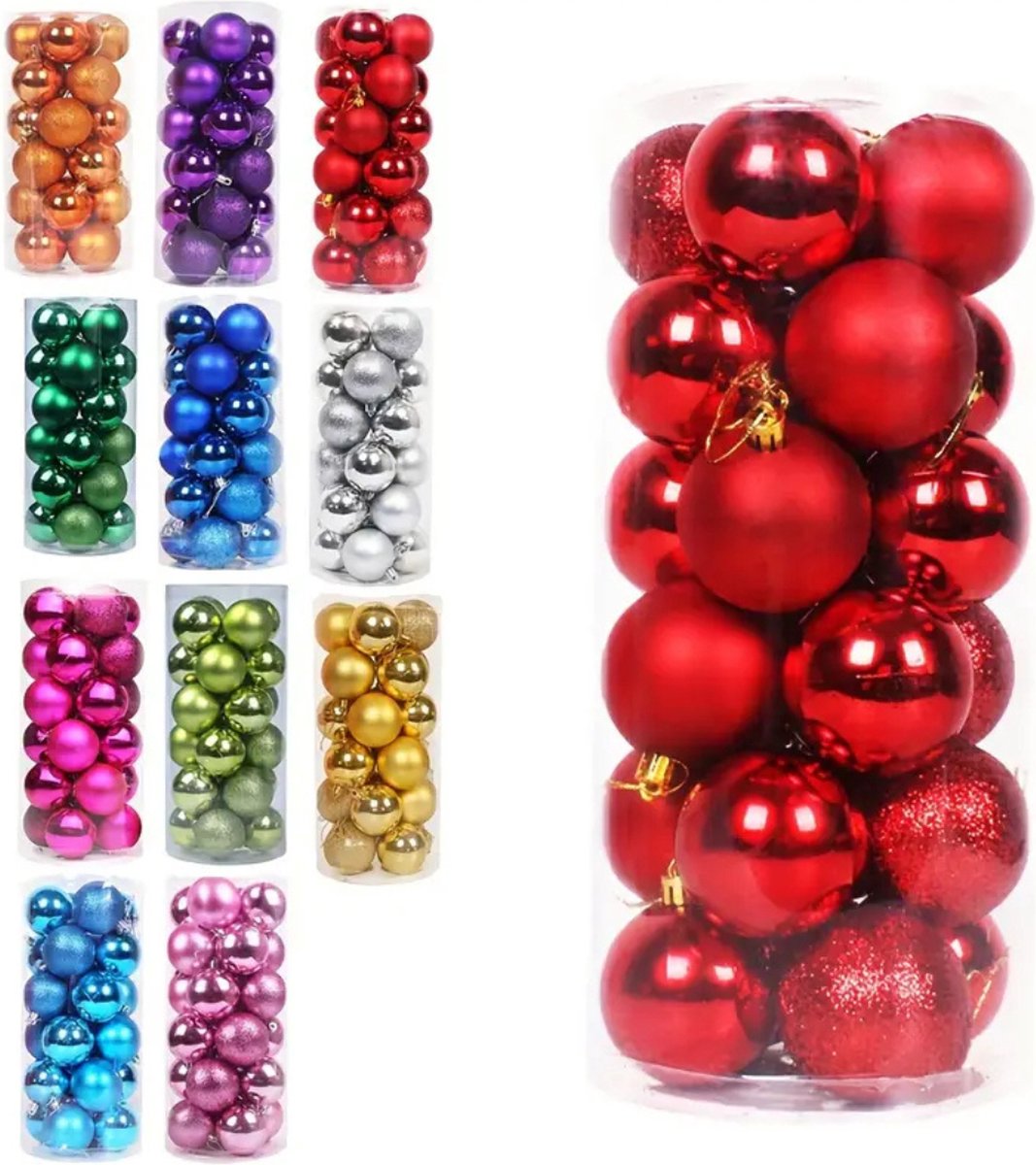 Rode plastic kerstballen set van Bovista, 3 cm groot, 24 stuks.