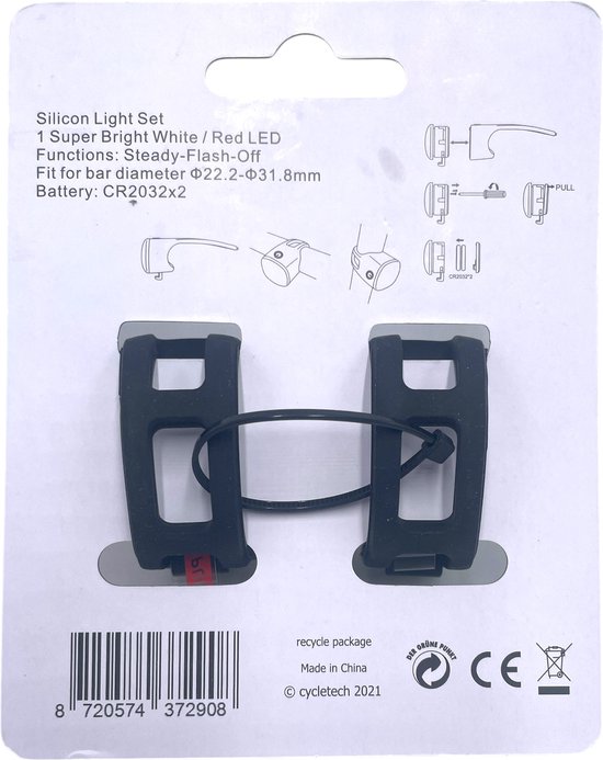 Falkx LED fietsverlichting set - siliconen - zwart - 100 lumen - 22.2-31.8 mm - incl. batterijen — afbeelding 2