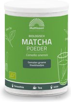 Mattisson - Biologische Matcha Poeder - Gemalen Groene Thee, Matcha Thee, Theeplant Camelia Sinensis - 125 Gram