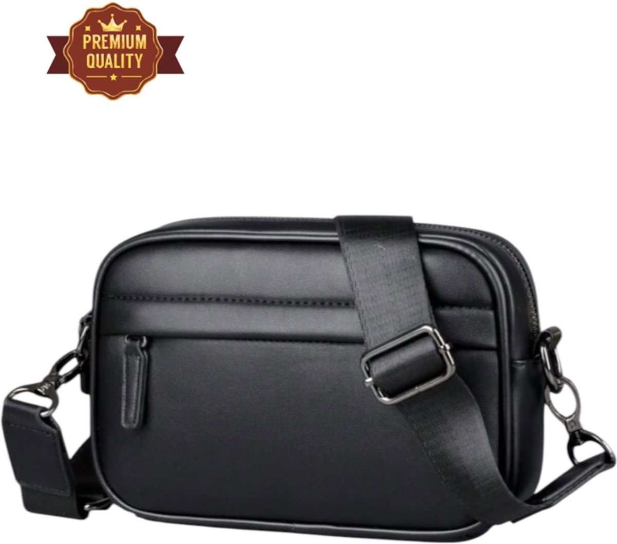 Twenty Two™ Schoudertas voor mannen - PU-lederen herentas voor dagelijks gebruik – vakantie – festival – werk | waterdicht en compact | crossbodytas voor heren/tieners | 27x6x16 | zwart