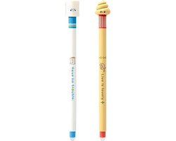 foto van Tess - Ainy - Grappige Emojis Uitwisbare Pen set 2 stuks | Blauwe inkt | Schattige kawaii design uitgumbare pennen voor etui of pennenzak | ideale teken balpennen cadeauset voor kinderen en volwassenen (niet geschikt voor legami vulling)