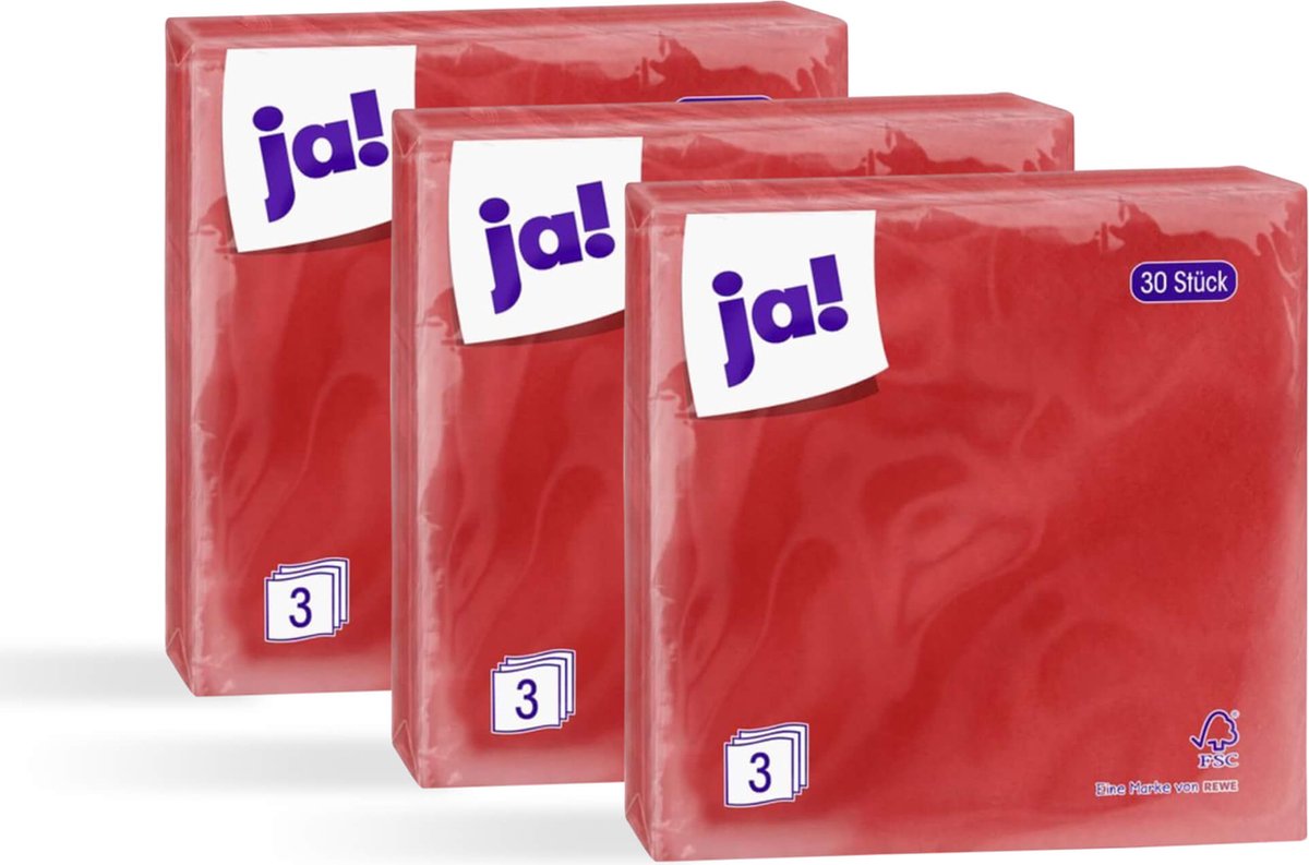 Ja! | 90 stuks papieren servetten | ROOD | 3 laags | 33 x 33 cm | bbq | picknick | feest |