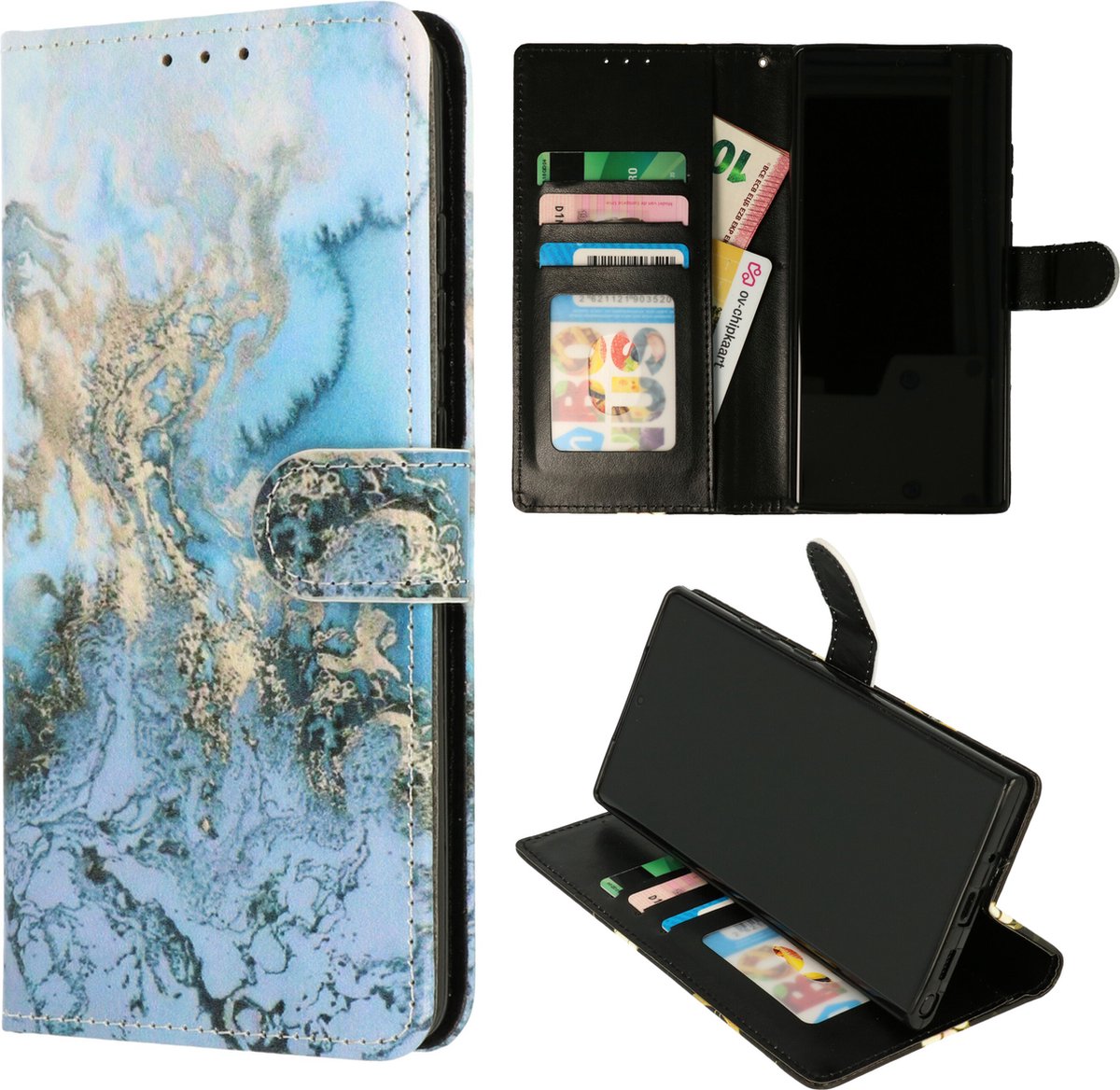 Casemania Hoesje Geschikt voor Samsung Galaxy A36 - Marmer Blauw - Portemonnee Book Case