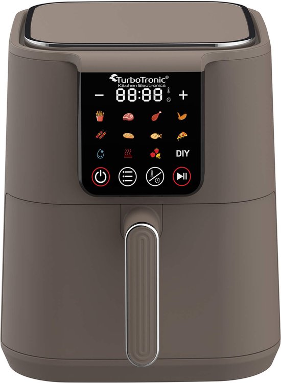 Turbotronic AF-250 Airfryer XL AirChef – 6L- Heteluchtfriteuse – Dual Heating – 50ºC tot 200ºC – 12 Kookprogramma’s – Truffle Grey