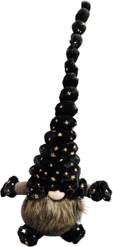 Arti Casa Kerst Kabouter - Leuke Gnoom Kerstdecoratie Met Glitters (18x36 Cm) - Zwarte Kerstgnome Voor Binnen