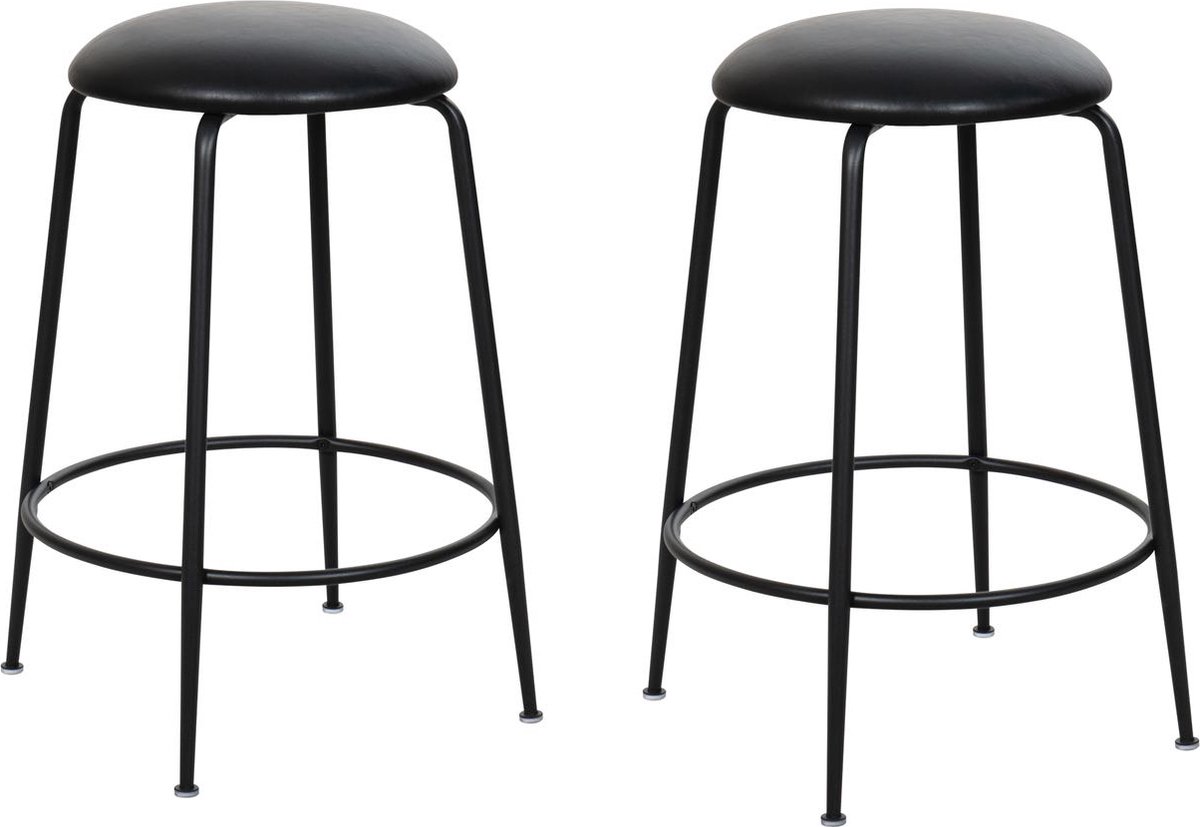 HTfurniture-Zwart barkrukje set van 2 - PU Gewatteerde barkruk - ijzere poeten zwart - Modern