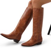 Manfield - Femme - Bottes hautes en cuir Cognac - Taille 37
