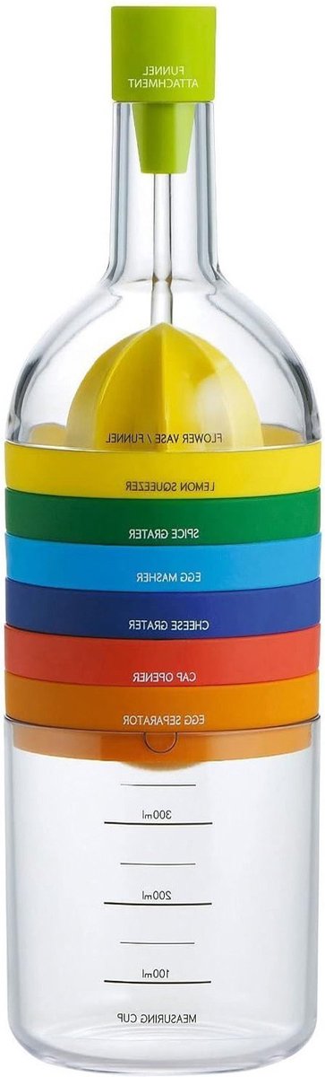 oCreon 8-in-1 Keukengereedschap met Plastic Container - Trechter - Citroenpers - Rasp & Blikopener