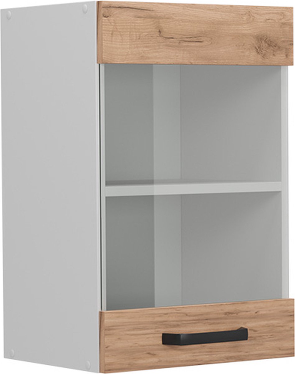 Vicco R-Line Glazen keukenkast – 40 cm Krachtige eik goud Goudkleurig Eiken/Wit
