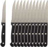 OTIX Steakmessen - Set van 12 Stuks - Zwart - Vleesmessen - Vaatwasserbestendig - 21x2x1,5cm - Steakmessenset - RVS