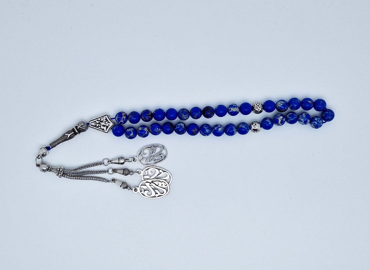 Handgemaakte tesbih "tasbih" natuursteen " Lapis Lazuli " - Aantal kralen 33 - Diameter kralen 8 MM - met metaal tassel "model 3" - Een mooi cadeau-idee