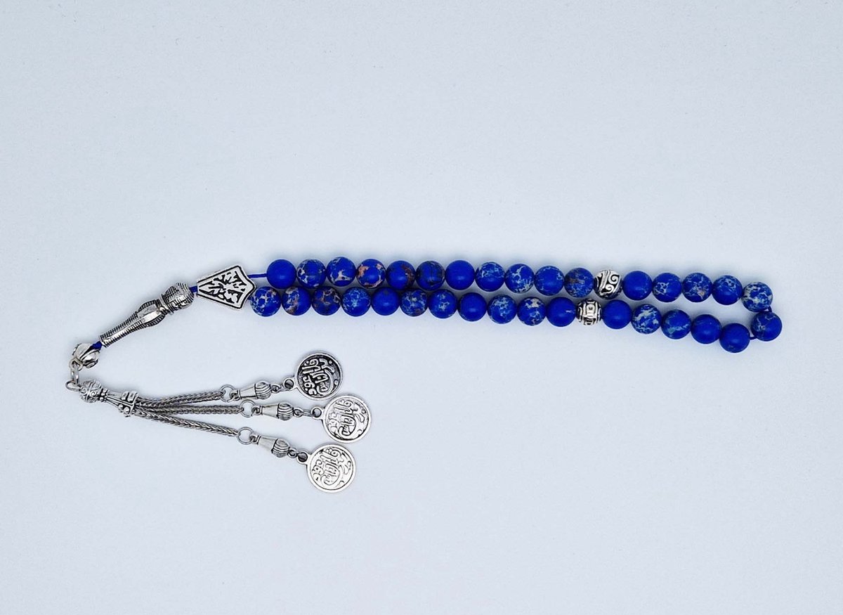 Handgemaakte tesbih "tasbih" natuursteen " Lapis Lazuli " - Aantal kralen 33 - Diameter kralen 8 MM - met metaal tassel "model 1" - Een mooi cadeau-idee