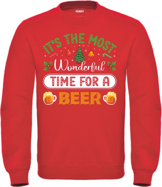Kersttrui Time For A Beer | Foute Kersttrui Dames Heren | Kerstcadeau | Kerstpakket | Rood | maat XXL