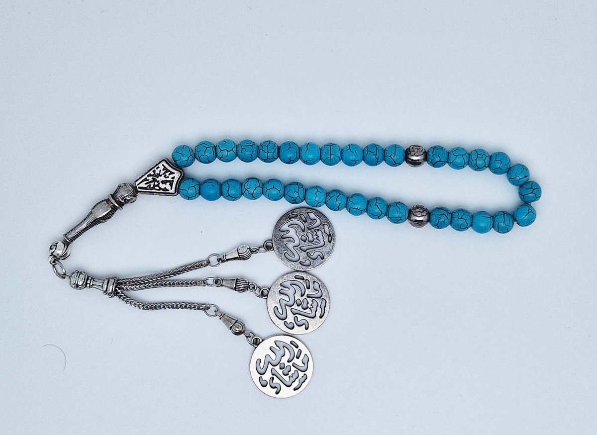 Handgemaakte tesbih "tasbih" natuursteen " Turkoois " - Aantal kralen 33 - Diameter kralen 8 MM - met metaal tassel "model 3" - Een mooi cadeau-idee