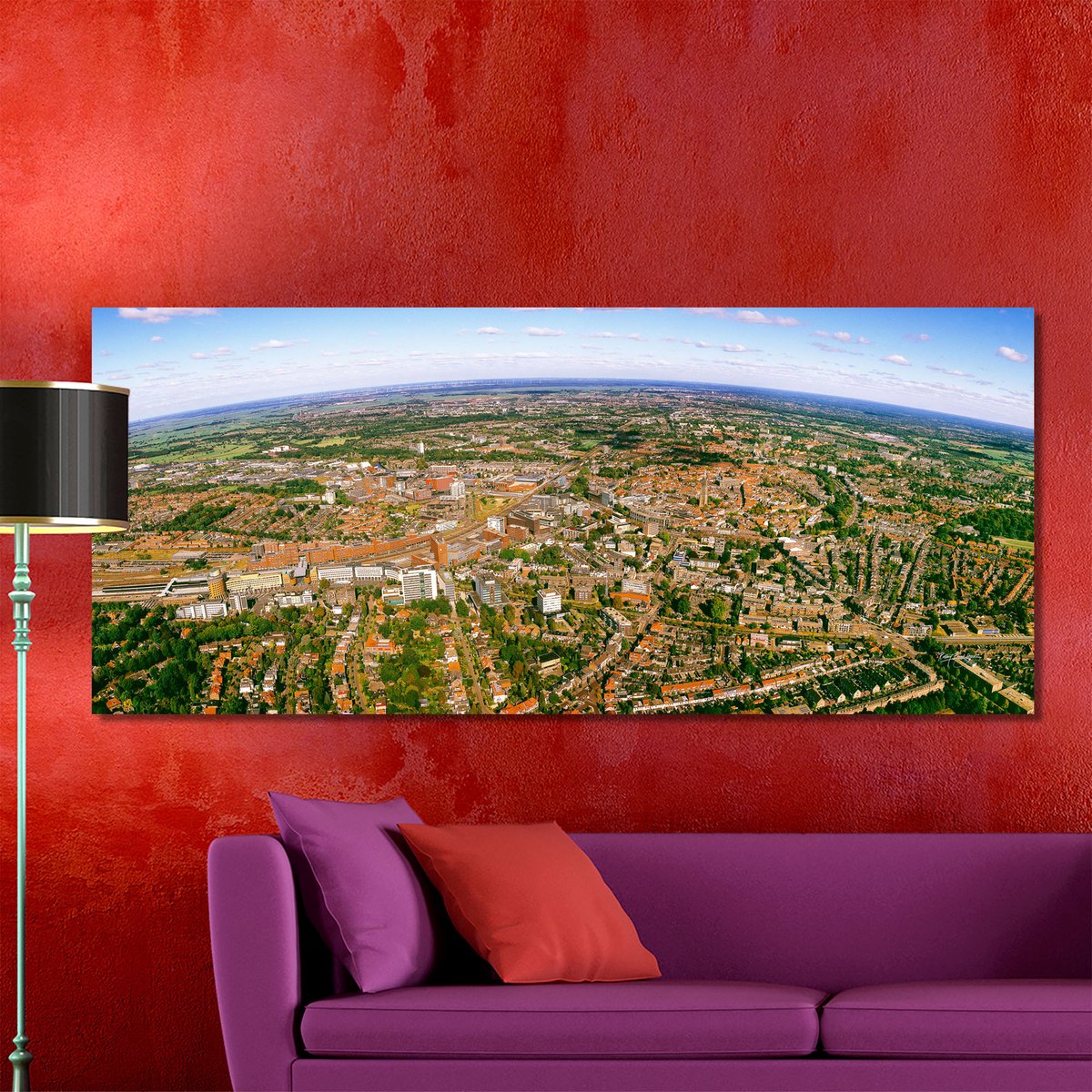 Skyline van Amersfoort in Panorama | 200 x 90 cm | Foto op Canvas | Luchtfoto | Wanddecoratie | Bijzonder Gedetailleerd