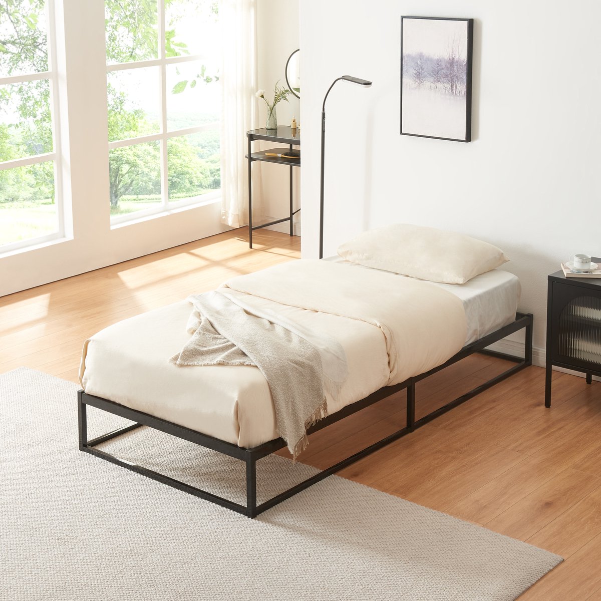 en.casa Metalen bed eenpersoonsbed Trerunta met bedbodem 90x200 cm zwart [en.casa]
