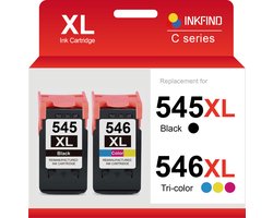 INKFIND 545XL 546XL Inktcartridge compatibel met Canon545 Canon 545 Canon546 Canon 546 Canon PG-545 PG-545XL CL-546 CL-546XL Hoge Capaciteit / 2-pack (Zwart x 1 en Kleur x 1)