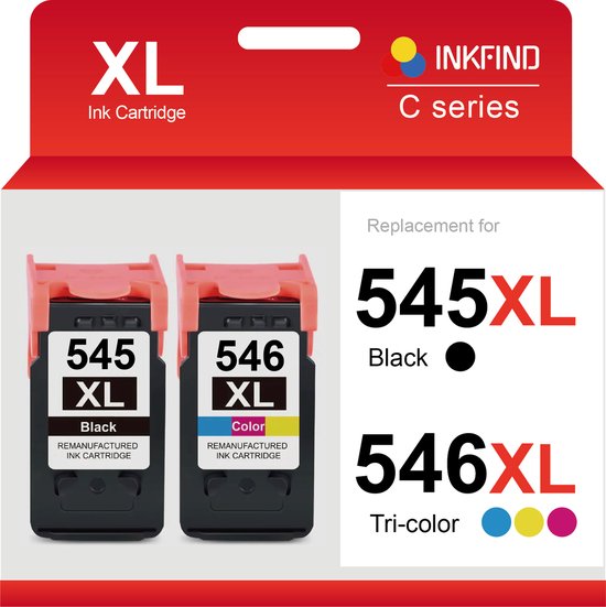 Cartouche d'encre INKFIND 545XL 546XL compatible avec Canon545 Canon 545 Canon546 Canon 546 Canon PG-545 PG-545XL CL-546 CL-546XL Haute capacité / pack de 2 Zwart et couleur